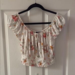 Forever 21 White Off the Shoulder Cap Sleeve Smocked Blouse